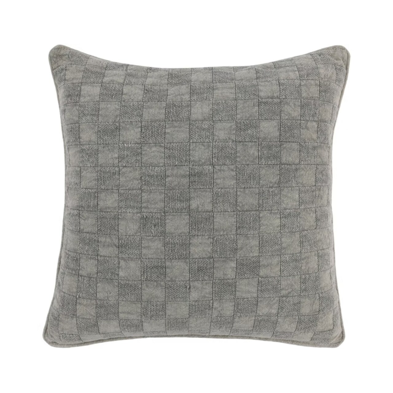 Saltoro Sherpi Giana 22 x 22 Square Soft Fabric Accent Throw Pillow, Gray Checkered Design-